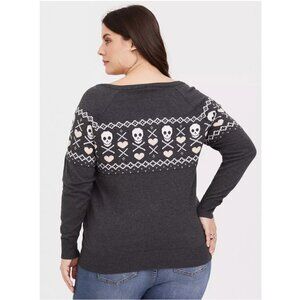 Torrid grey skull fair isle zip sweater